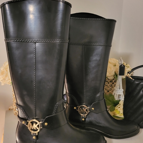 Michael Kors Black Boots with Gold Accents - Picture 6 of 7